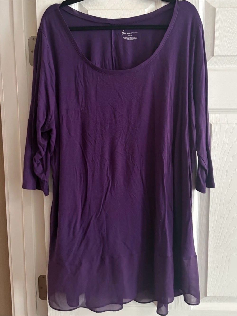 Lane Bryant Purple Stretch Layered Chiffon Hem tiered blouse Top 22/24